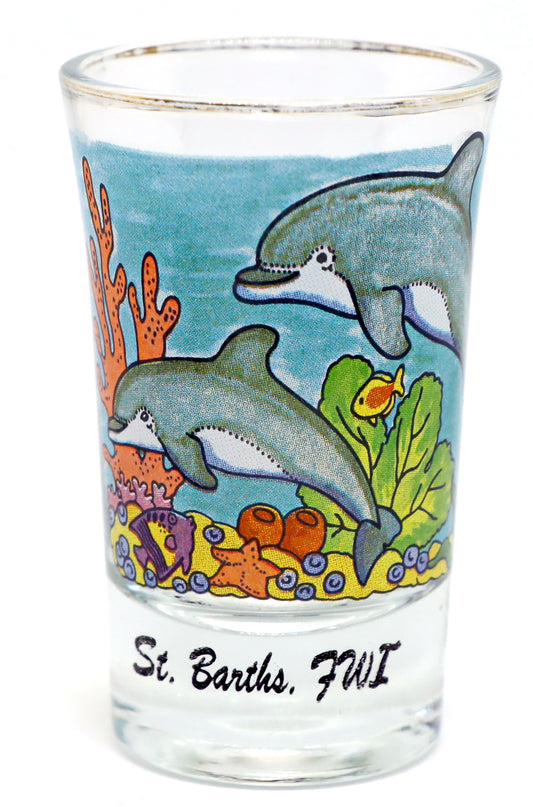 St.Barth's Dolphins w/Gold Rim Shot Glass