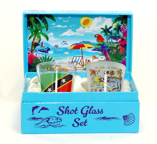 St. Kitts & Nevis Caribbean Boxed Shot Glass Set (Set of 2)
