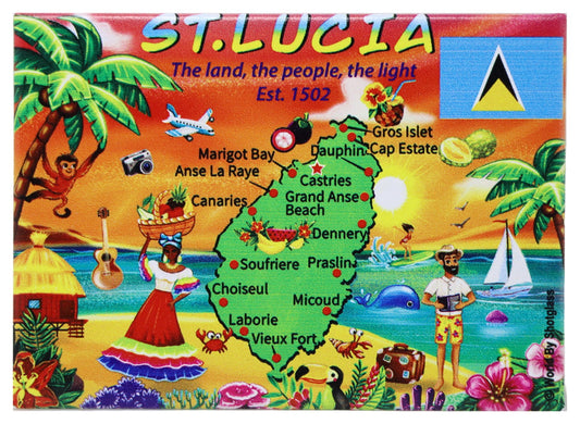 St. Lucia Map Caribbean Fridge Collector's Souvenir Magnet 2.5" X 3.5"