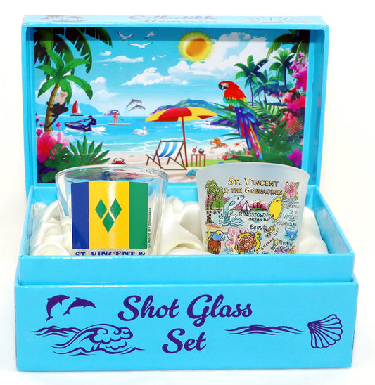 St. Vincent & The Grenadines Caribbean Boxed Shot Glass Set (Set of 2)