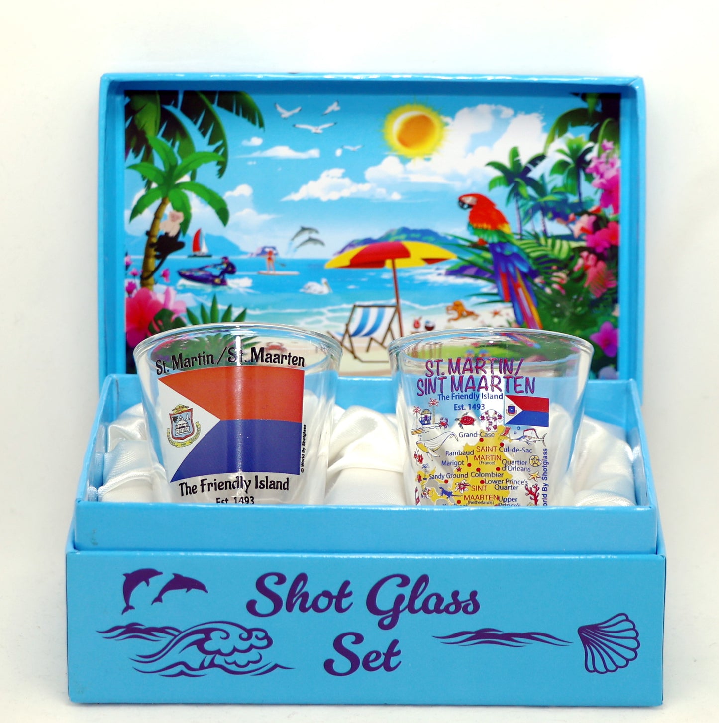 St. Martin Caribbean Shot Glass Boxed Set (Set of 2)