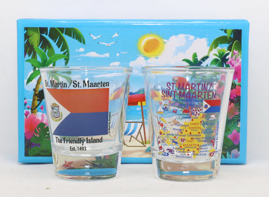 St. Martin Caribbean Shot Glass Boxed Set (Set of 2)