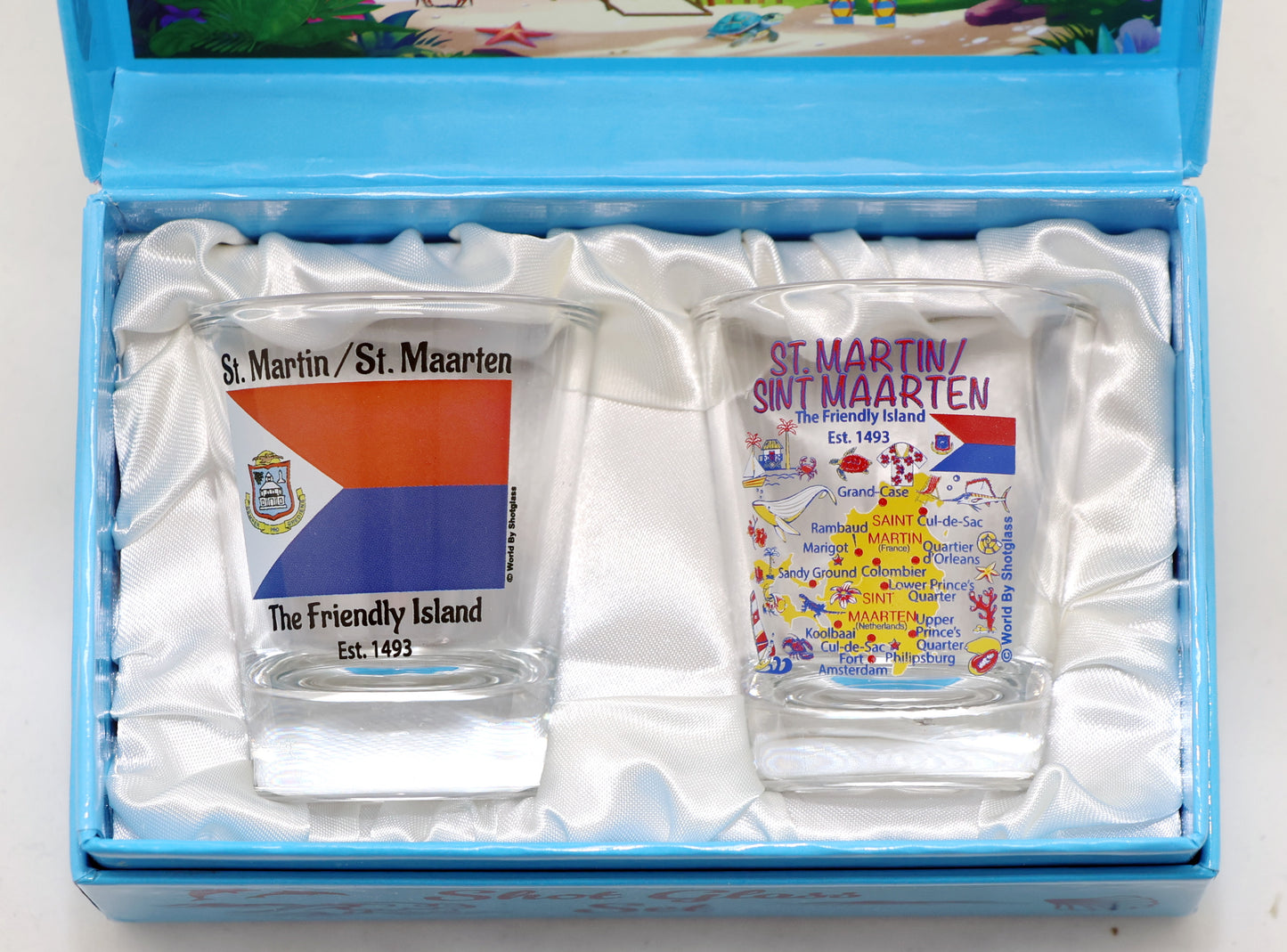 St. Martin Caribbean Shot Glass Boxed Set (Set of 2)