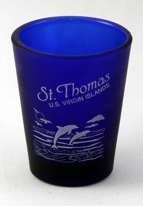 St.Thomas US Virgin Islands Cobalt Blue Frosted Shot Glass