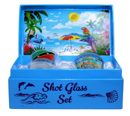 St. Kitts & Nevis Caribbean Boxed Shot Glass Set (Set of 2)