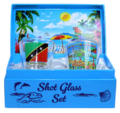 St. Kitts & Nevis Caribbean Boxed Shot Glass Set (Set of 2)