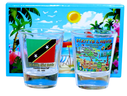 St. Kitts & Nevis Caribbean Boxed Shot Glass Set (Set of 2)