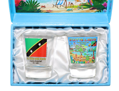 St. Kitts & Nevis Caribbean Boxed Shot Glass Set (Set of 2)