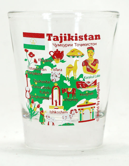 Tajikistan Landmarks and Icons Collage Shot Glass