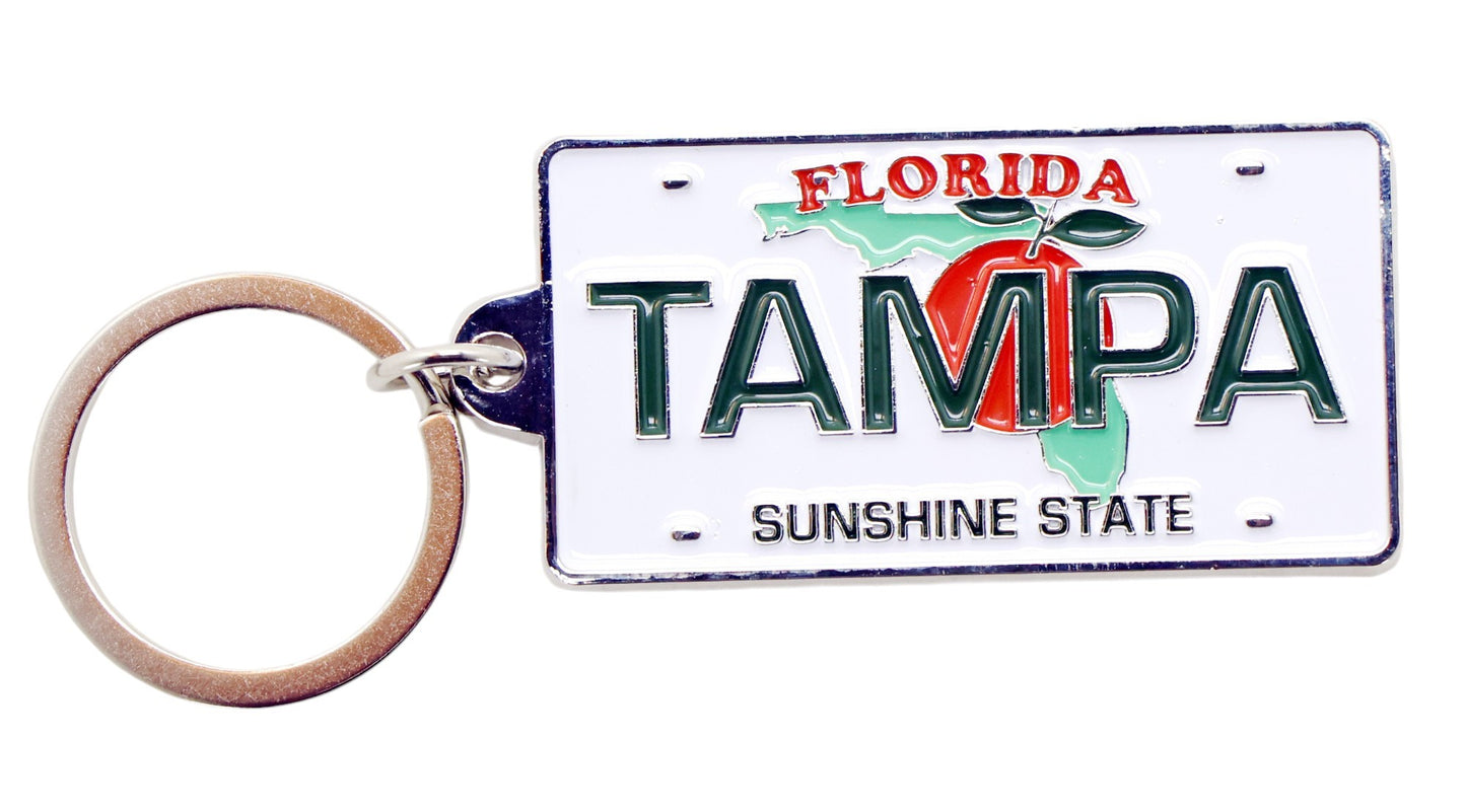 Tampa Florida License Plate Metal Rectangular Souvenir Keychain 2.25" X 1.25"