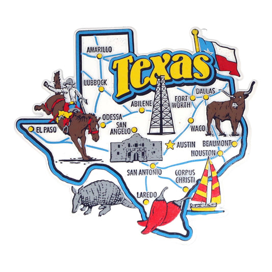 Texas State Map and Landmarks Collage Fridge Collectible Souvenir Magnet FMC