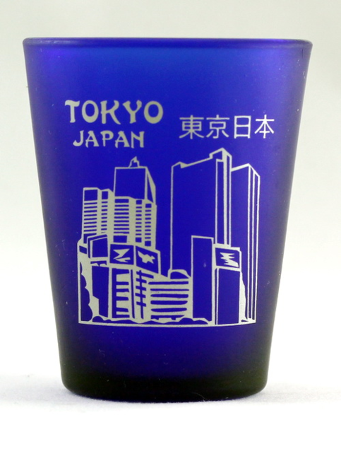 Tokyo Japan Cobalt Blue Frosted Shot Glass