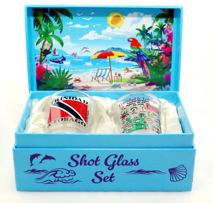 Trinidad and Tobago Beach Chairs Boxed Shot Glass Set (Set of 2)