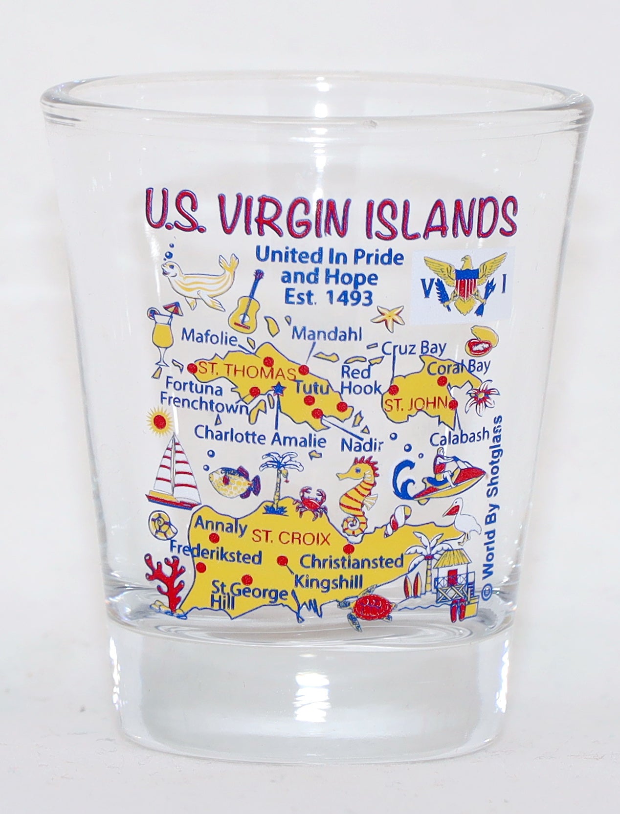 US Virgin Islands Landmarks and Icons Collage Shot Glass