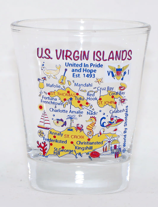 US Virgin Islands Landmarks and Icons Collage Shot Glass