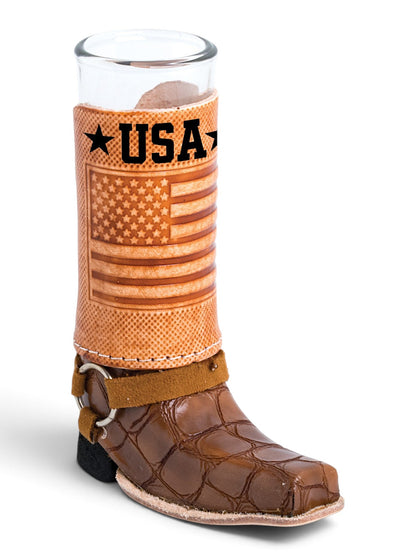 USA Flag Leather Boot Shooter Shot Glass 5.5" x 4" x 2"