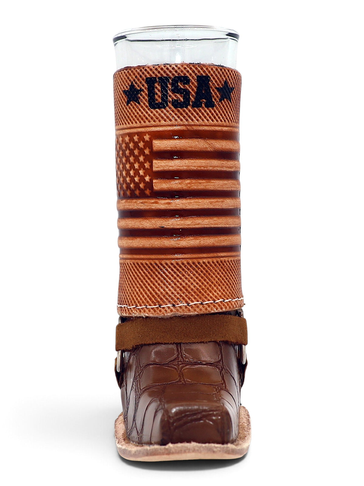 USA Flag Leather Boot Shooter Shot Glass 5.5" x 4" x 2"