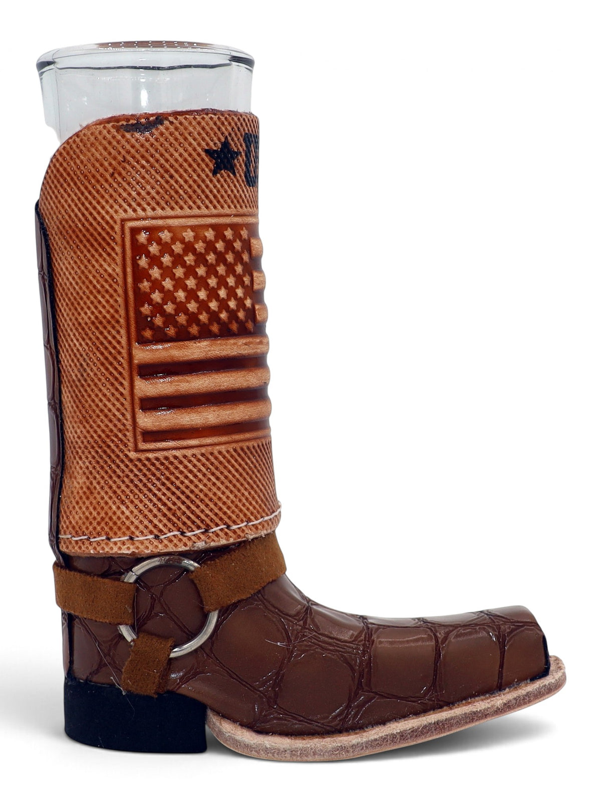 USA Flag Leather Boot Shooter Shot Glass 5.5" x 4" x 2"