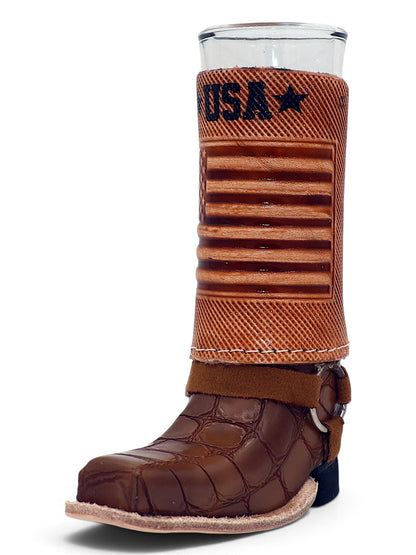 USA Flag Leather Boot Shooter Shot Glass 5.5" x 4" x 2"