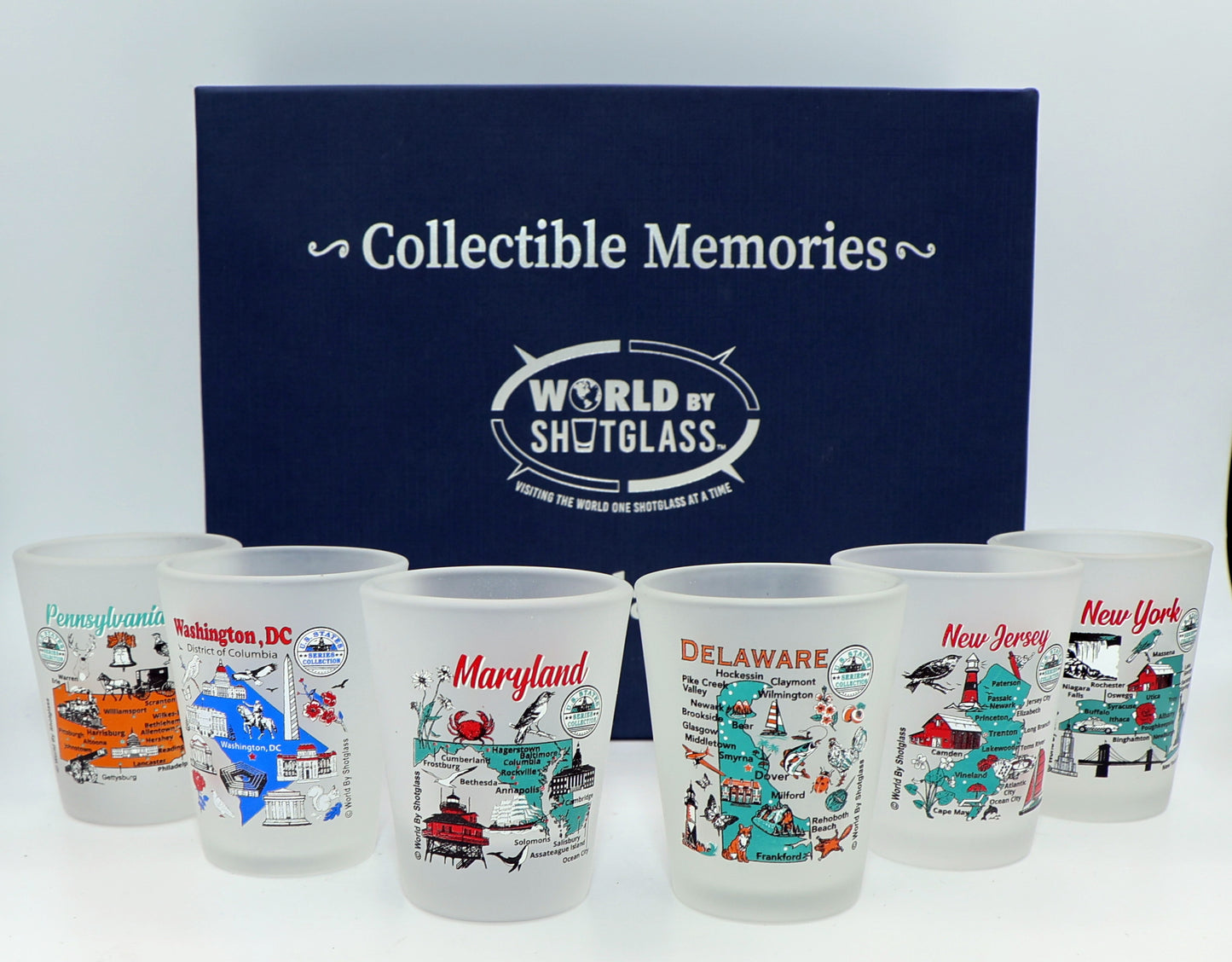 United States USA Mid-Atlantic States Souvenir Boxed Shot Glass Set (Set of 6)