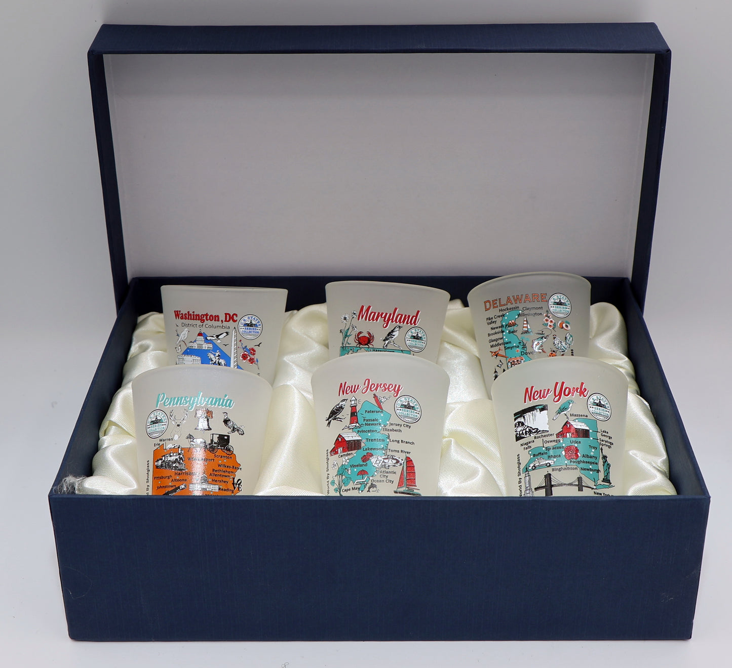 United States USA Mid-Atlantic States Souvenir Boxed Shot Glass Set (Set of 6)