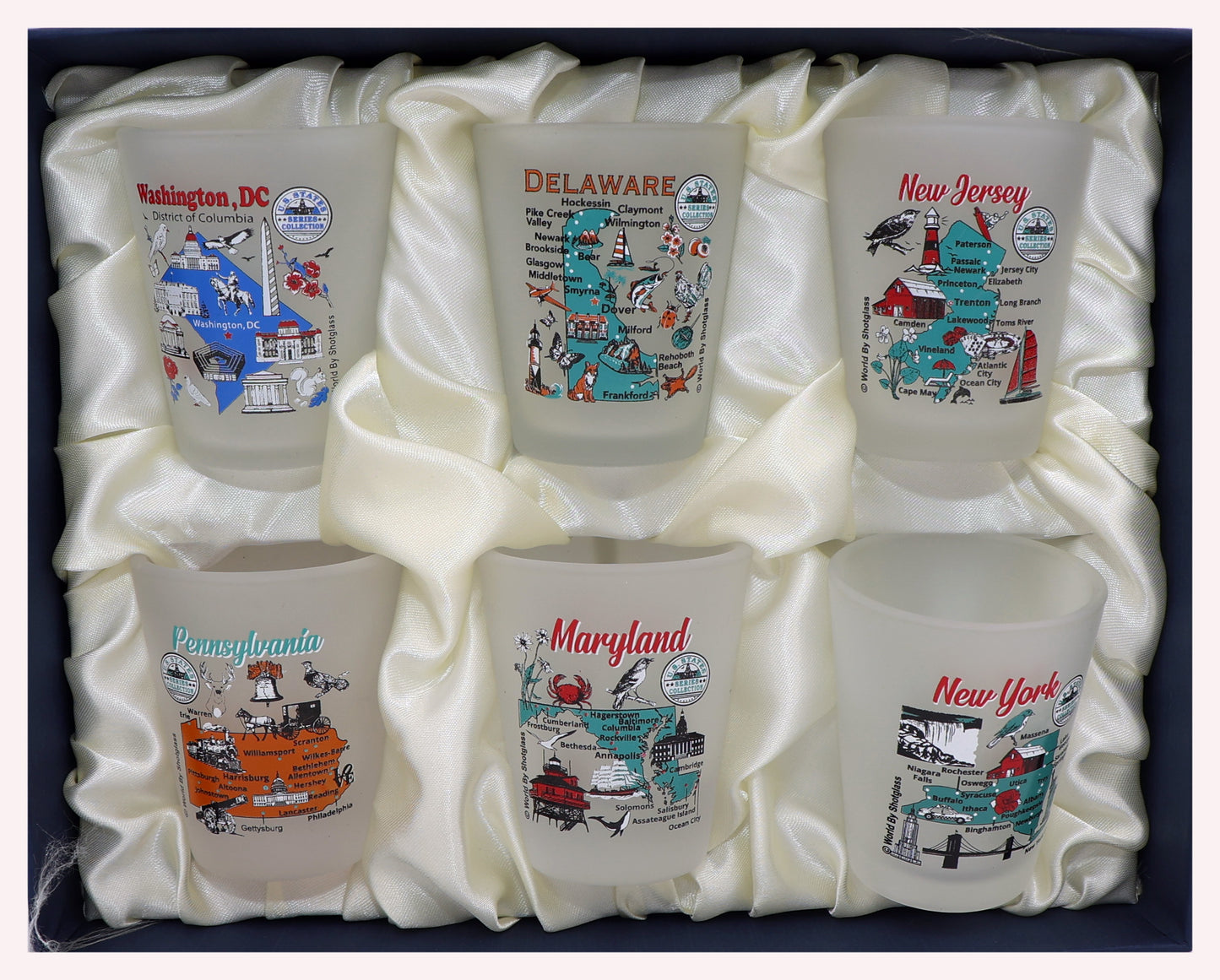 United States USA Mid-Atlantic States Souvenir Boxed Shot Glass Set (Set of 6)