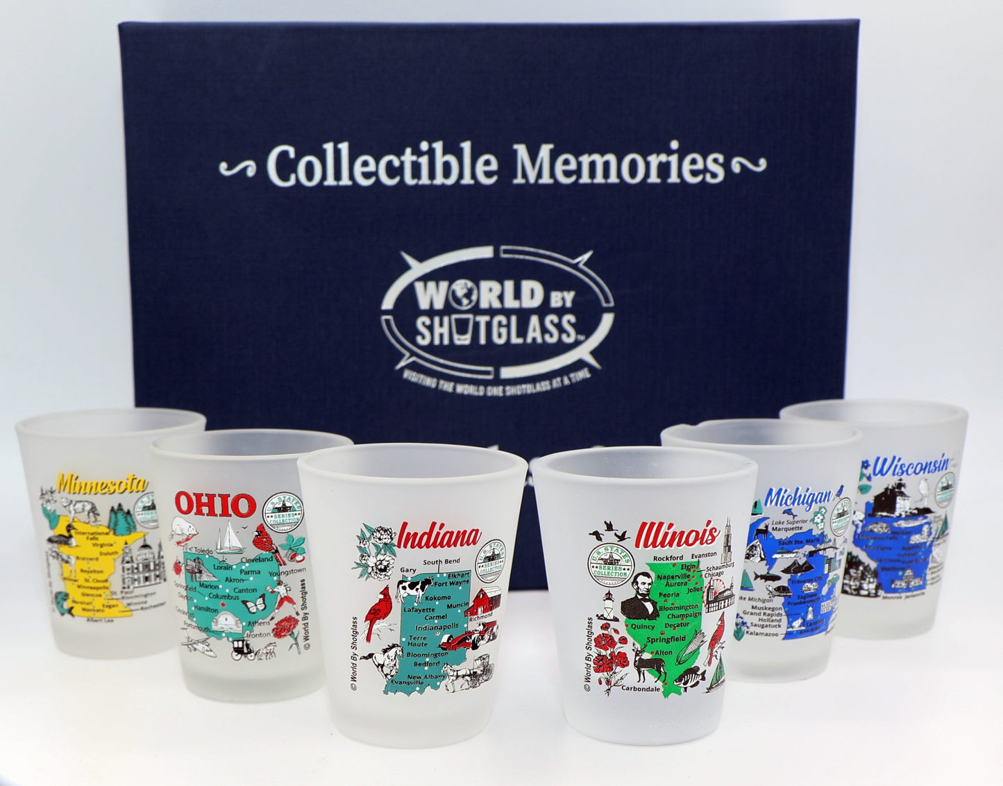 United States USA Midwestern Great Lakes States Souvenir Boxed Shot Glass Set (Set of 6)
