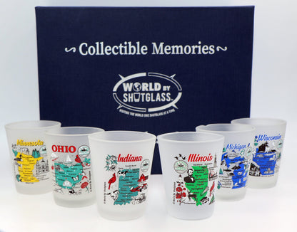United States USA Midwestern Great Lakes States Souvenir Boxed Shot Glass Set (Set of 6)