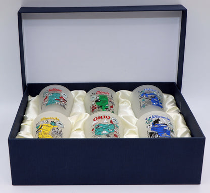 United States USA Midwestern Great Lakes States Souvenir Boxed Shot Glass Set (Set of 6)
