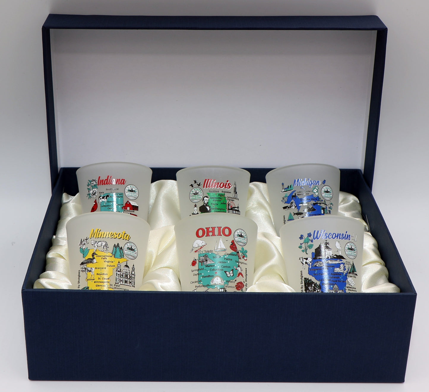 United States USA Midwestern Great Lakes States Souvenir Boxed Shot Glass Set (Set of 6)