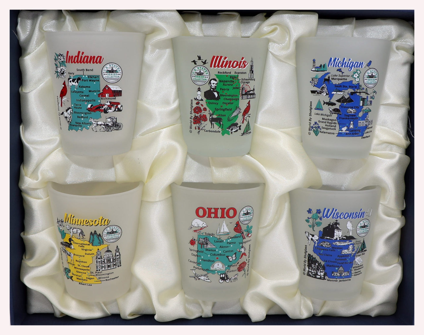 United States USA Midwestern Great Lakes States Souvenir Boxed Shot Glass Set (Set of 6)