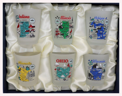 United States USA Midwestern Great Lakes States Souvenir Boxed Shot Glass Set (Set of 6)