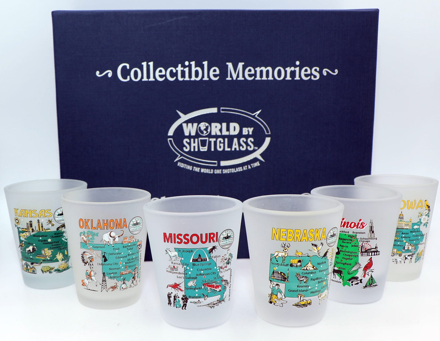 United States USA Midwestern Great Plains States Souvenir Boxed Shot Glass Set (Set of 6)