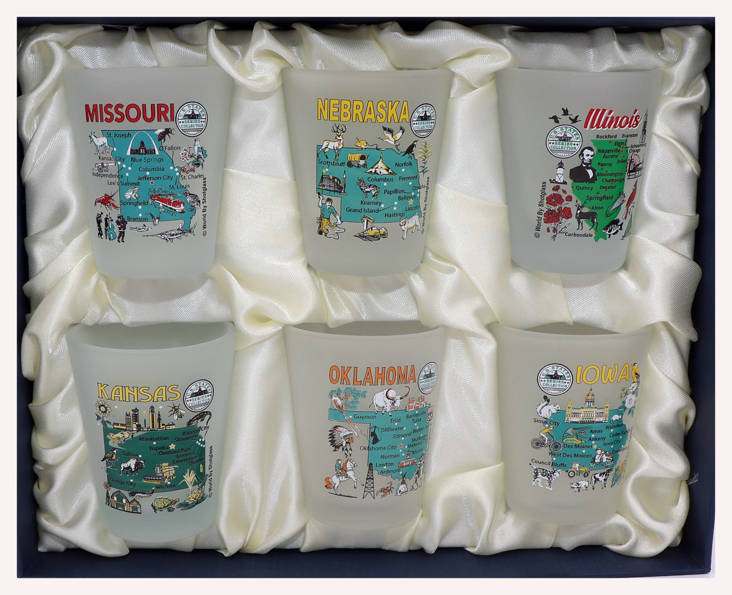 United States USA Midwestern Great Plains States Souvenir Boxed Shot Glass Set (Set of 6)