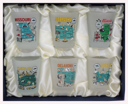 United States USA Midwestern Great Plains States Souvenir Boxed Shot Glass Set (Set of 6)