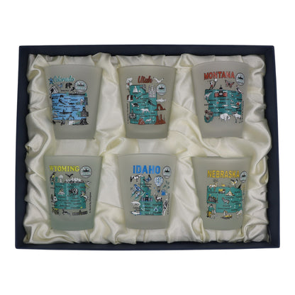 United States USA Mountain West States Souvenir Boxed Shot Glass Set (Set of 6)