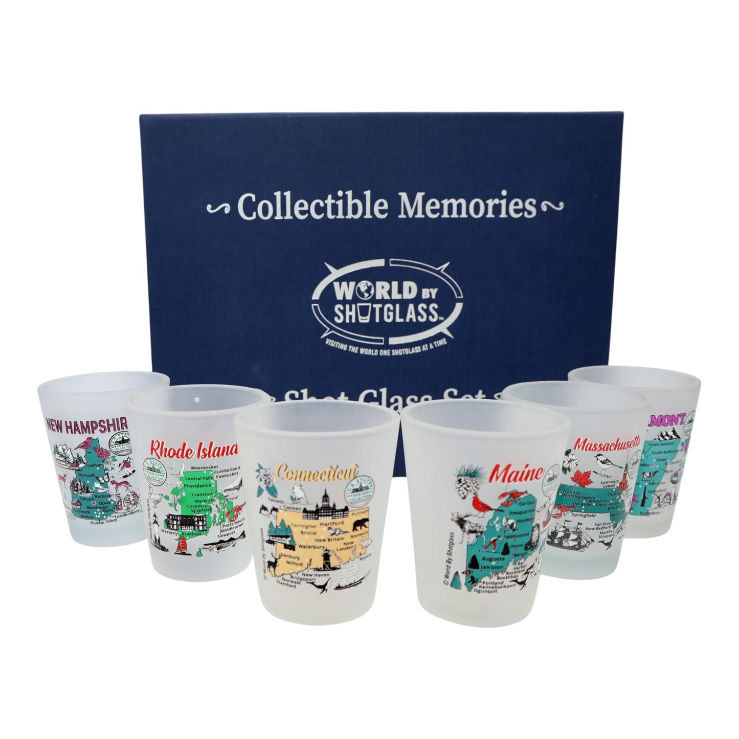 United States USA New England States Souvenir Boxed Shot Glass Set (Set of 6)
