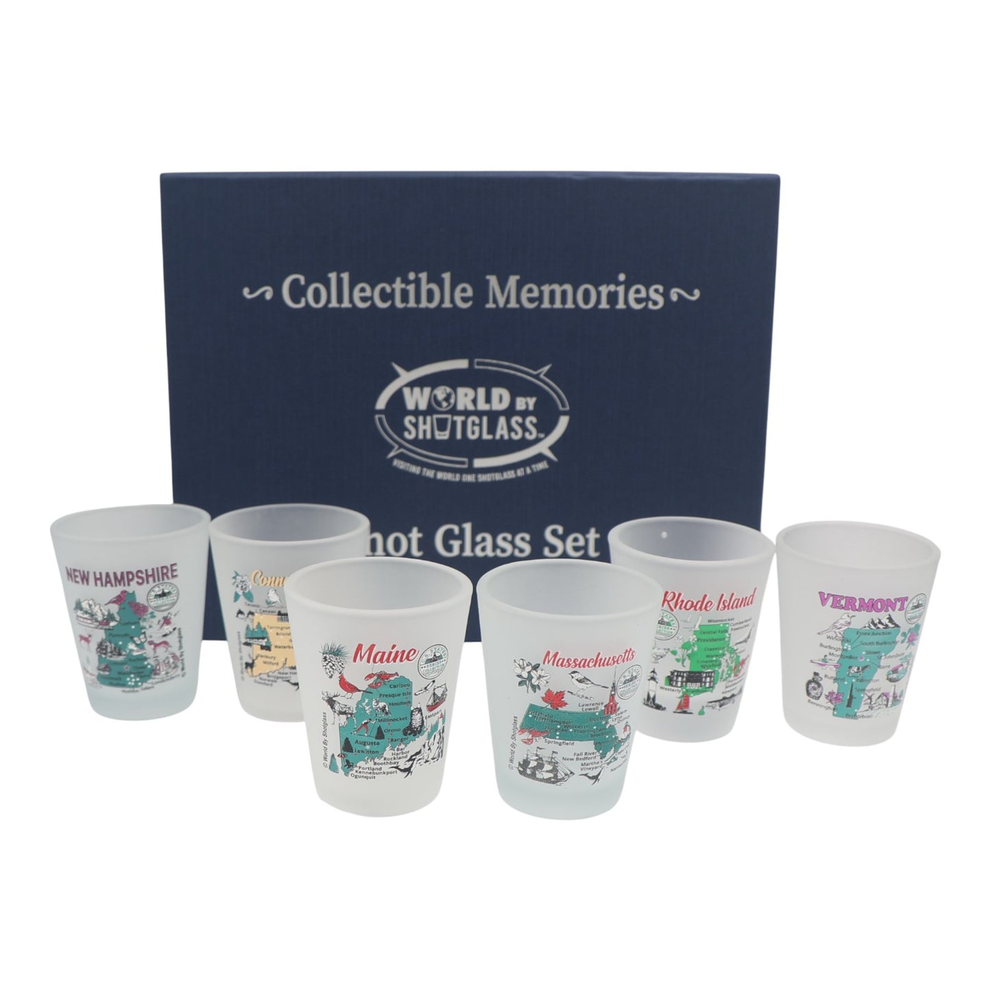 United States USA New England States Souvenir Boxed Shot Glass Set (Set of 6)