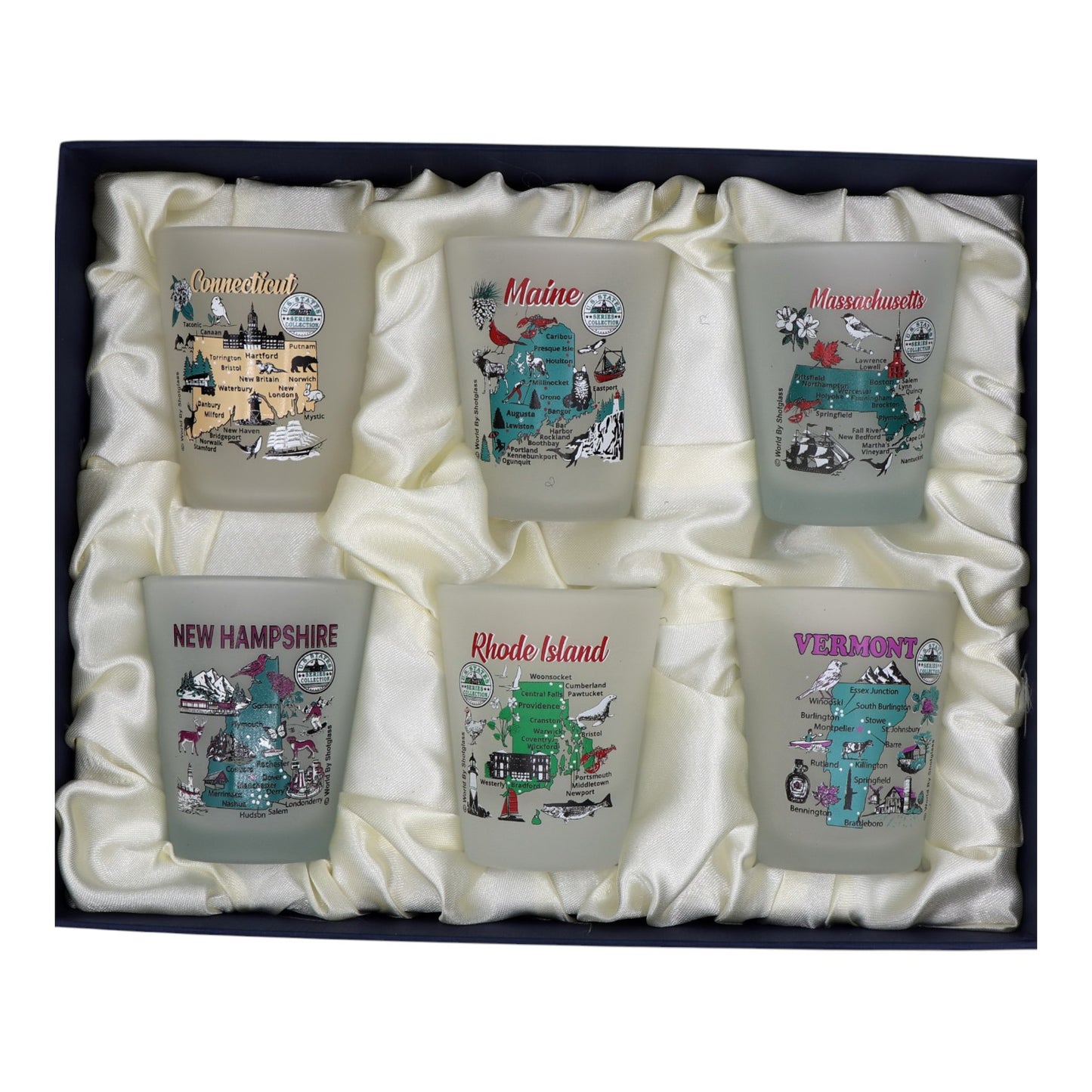 United States USA New England States Souvenir Boxed Shot Glass Set (Set of 6)