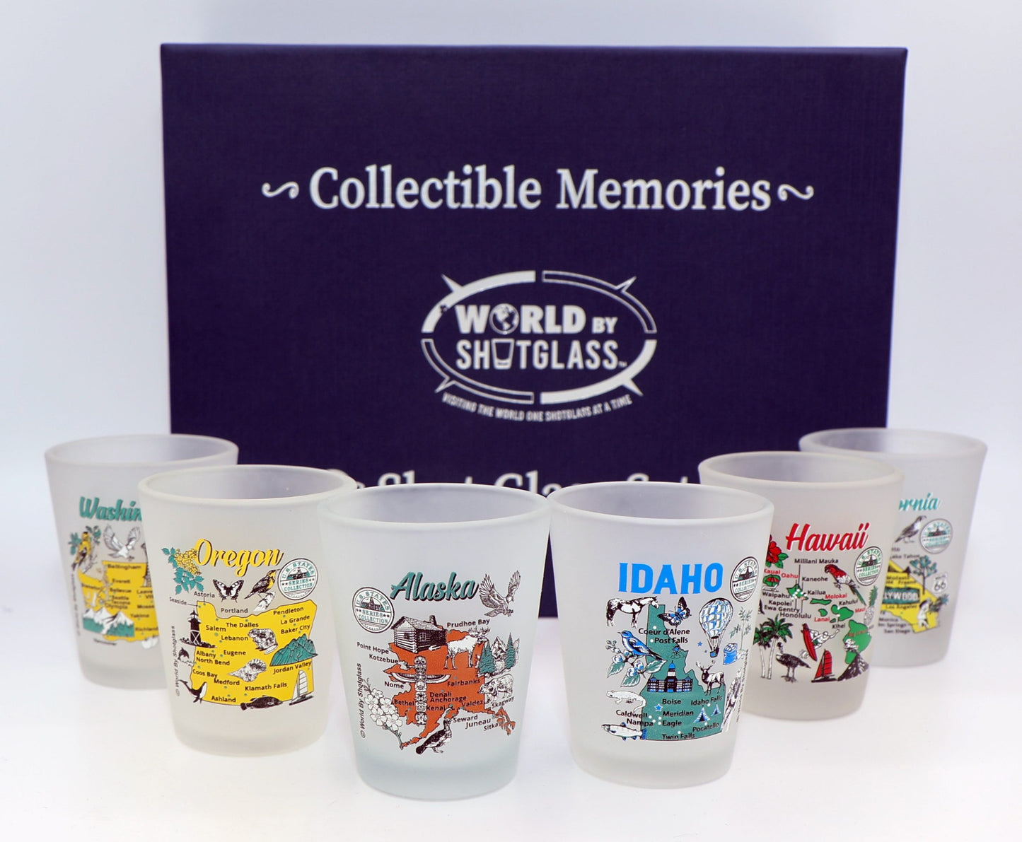 United States USA Pacific States Souvenir Boxed Shot Glass Set (Set of 6)