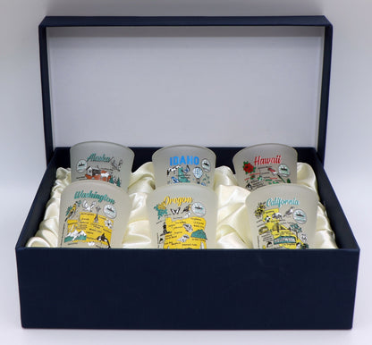 United States USA Pacific States Souvenir Boxed Shot Glass Set (Set of 6)
