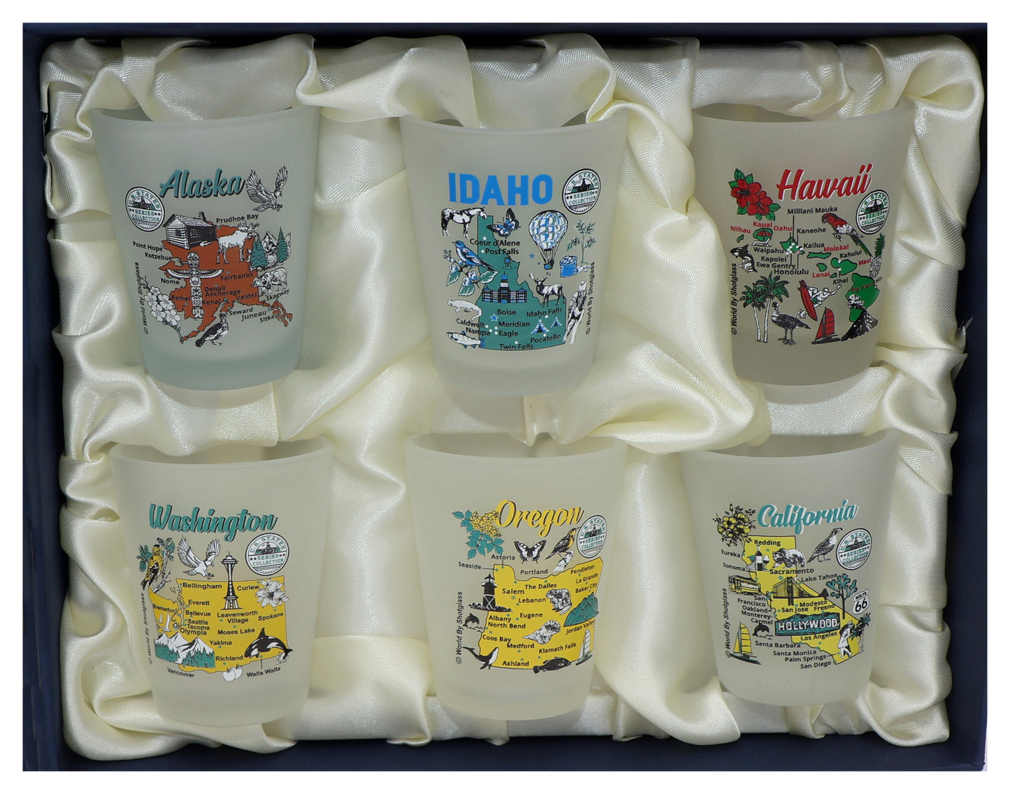 United States USA Pacific States Souvenir Boxed Shot Glass Set (Set of 6)
