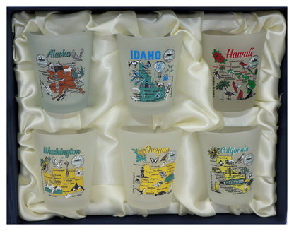 United States USA Pacific States Souvenir Boxed Shot Glass Set (Set of 6)