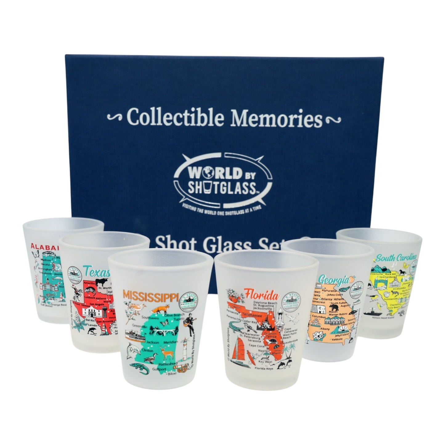 United States USA Southeastern States Souvenir Boxed Shot Glass Set (Set of 6)