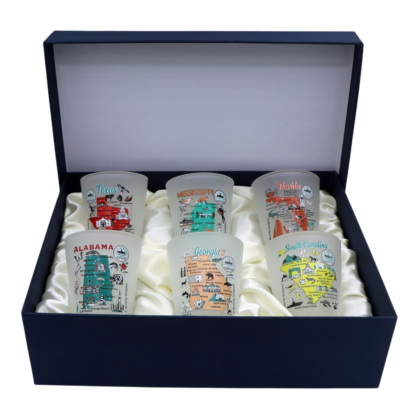 United States USA Southeastern States Souvenir Boxed Shot Glass Set (Set of 6)