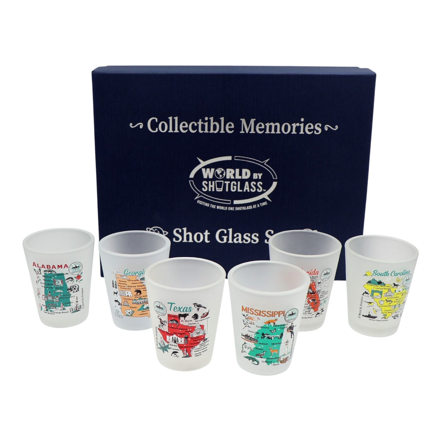 United States USA Southeastern States Souvenir Boxed Shot Glass Set (Set of 6)