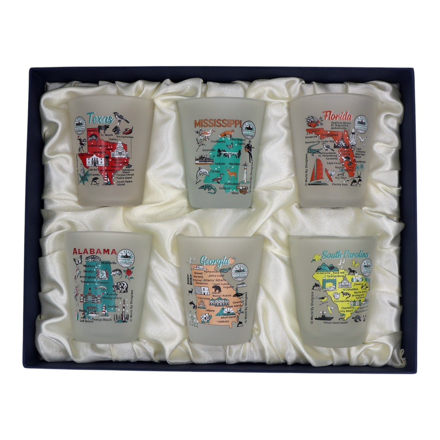 United States USA Southeastern States Souvenir Boxed Shot Glass Set (Set of 6)