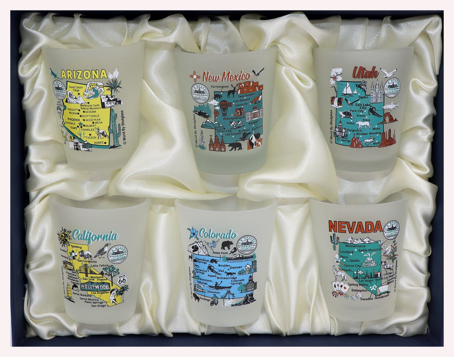 United States USA Southwestern States Souvenir Boxed Shot Glass Set (Set of 6)