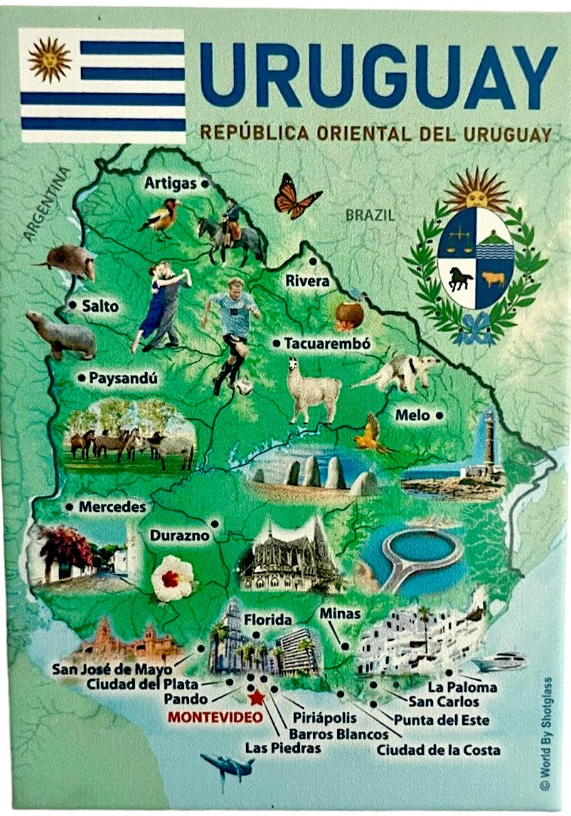 Uruguay Graphic Map and Attractions Souvenir Fridge Magnet 2.5" X 3.5"