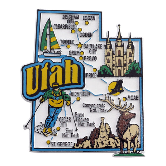 Utah State Map and Landmarks Collage Fridge Souvenir Collectible Magnet